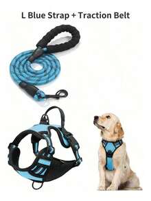 Hundsele, justerbar mjuk vadderad väst, reflekterande oxfordväst med kvävningsskydd, handtag och bilbältesögla (valfritt) – Inkluderar gratis kraftigt koppel på 1,5 meter