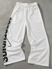 PAVTROS Manfinity Streetrush Men's Letter Print Drawstring Waist Loose Straight Sweatpants - White - View 2