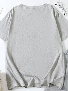 大码女士休闲圆领小狗涂鸦印花百搭短袖T恤 - 灰色 - 查看 2