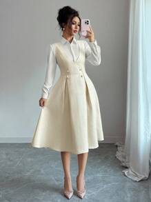 Elenzga A Mid-Length Dress For Elegant Ladies In Autumn - Apricot - View 4