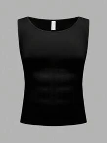 SHEIN 大码男士纯色圆领背心和短裤塑身衣套装