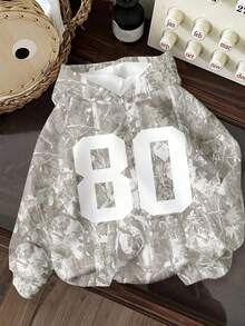 SHEIN Tween Girl Casual Loose Fit Round Neck Comfortable Long Sleeve Sweatshirt, College Style 80 Digit, Camouflage Withered Leaf Print, Campus Vibe, Citywalk, Street Style, Suitable For Autumn/Winter Fall