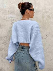 EURMUSE Áo khoác cardigan hở vai hở trước Y2K Grunge không có áo ống - Màu xanh nhạt - Xem 8