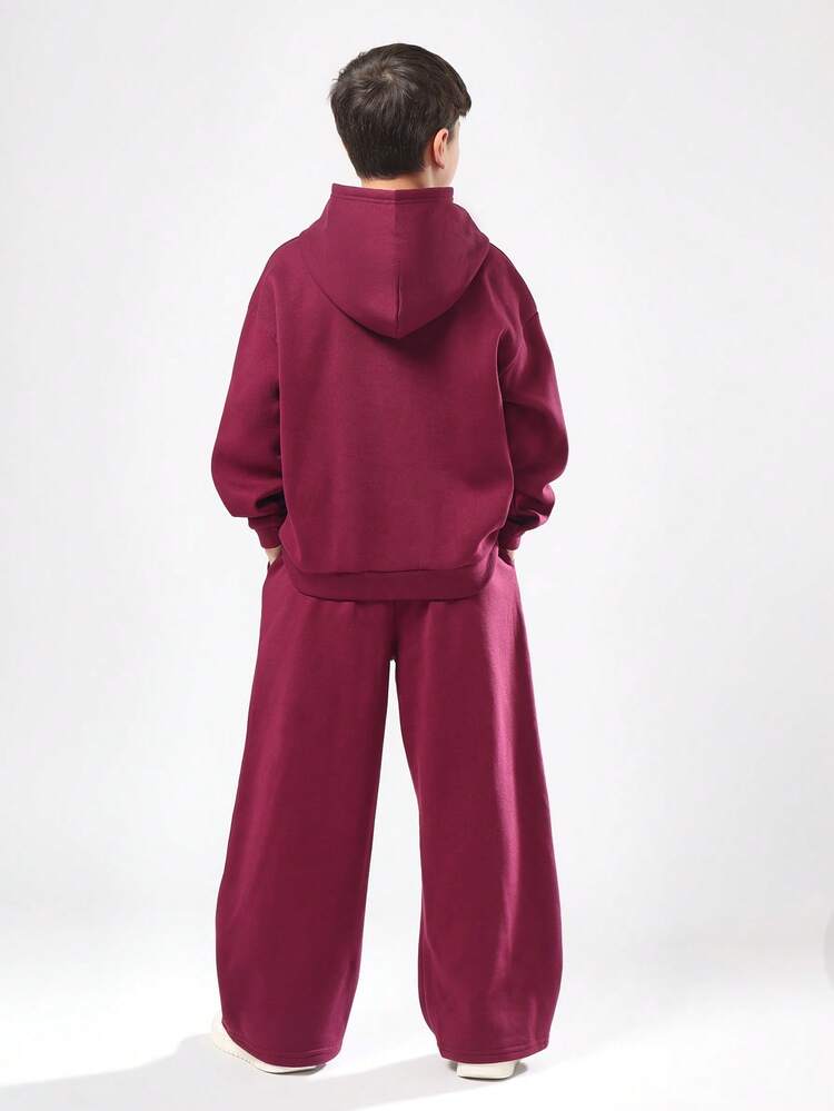 Hooded Pullover With Wide Leg Sweatpants Set