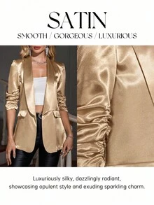 SHEIN Clasi Áo khoác Blazer nữ cao cấp màu trơn thời trang vừa vặn độc đáo thanh lịch cho tiệc Halloween Giáng sinh lấp lánh thanh lịch cho tiệc Halloween Giáng sinh sang trọng thanh lịch cho ngày Quốc khánh Ả Rập Xê Út Quần áo Giáng sinh Quần áo mùa thu cho áo khoác mùa đông cho nữ Áo khoác Blazer nữ Áo khoác Blazer vàng satin Quần áo vàng - Màu be - Xem 8