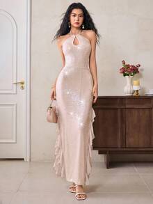 EastFlair Váy yếm xếp nếp sequin thanh lịch dành cho nữ, mùa hè - trắng - Xem 4