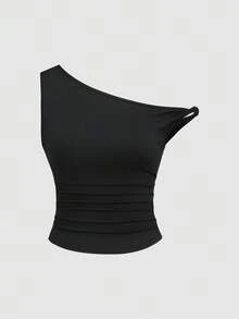 SHEIN Sweetro Women's Ruched Knit One Shoulder Top With Twist Detail - Multicolor - View 5