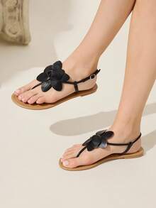 CUCCOO CHICEST Sandálias Rasteiras Femininas com Alça Floral e Bico Redondo, Elegantes, Doces, Casuais e Confortáveis, em Couro Sintético Preto, Sapatos Rasteiros de Praia para Mulheres, Adequados para Chá da Tarde, Encontros, Festas, Férias, Praia, Halloween - Preto - Visão 8