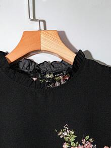 Editum 1 件女士优雅花卉印花荷叶边领长袖衬衫 - 彩色 - 查看 8