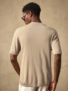 AKNOTIC Business Casual 男士弹力修身休闲短袖针织Polo衫，翻领针织衫，适合夏季、度假、日常穿着、派对、情侣装，男士礼物 - 卡其色 - 查看 6