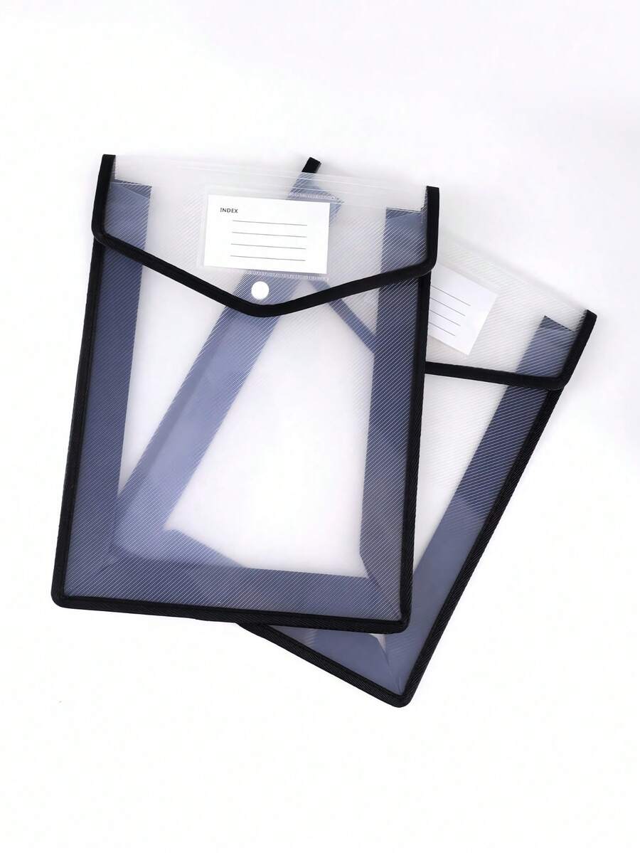 1 件/2 件大容量 A4 文件夹，加厚防水文件袋，带透明纽扣封口，文件/学生档案袋 - 黑色 - 查看 1