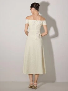 Poshira Váy dài vừa phải, hở một bên vai thanh lịch thời trang dành cho nữ - Màu be - Xem 2