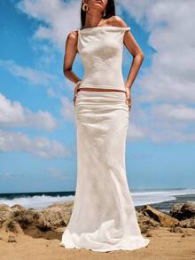 Opulessa Falda elegante y de moda para mujer, de unicolor, de punto y plisada