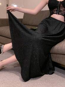 DAZY Women's Casual Sequin Embellished A-Line Skirt, Autumn Luxury