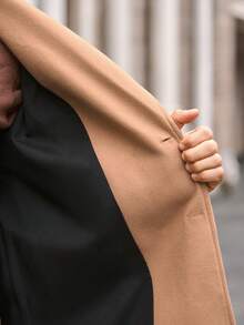Manfinity NXTstreet Áo khoác ngoài nam dáng suông hai hàng cúc, màu trơn, kiểu dáng châu Âu thu đông, màu be. - Màu Khaki - Xem 7