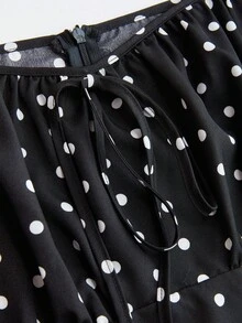 SHEIN Clasi 大码女式优雅通勤浪漫日常派对方领 3/4 袖波点腰中长连衣裙 - 黑色 - 查看 3