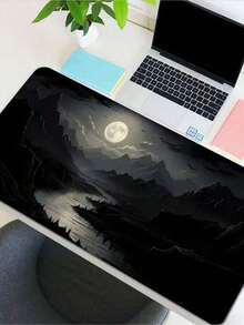 SHEIN 1Pc Large Night Moonlight Scene Rectangular Rubber Mouse Pad - Non-Slip, Washable, Waterproof For E-Sports, Studying, Office Use, School Season - Multicolor - View 6