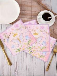 20pcs/Set 13*13 Inches 2 Layers Paper Disposable Napkin, Cute Butterfly & Flower Pattern Paper Dinner Napkin For Party Valentine's Day, Valentines Wedding, Birthday, Valentines Wedding,Mother's Day,Easter,Graduation Decorations,Bachelorette,Wedding Items,Party Supplies,Bachelorette Party,Baby Shower Party Decorations,Ramadan Decor,Bridal Shower,St Patrick Day,Halloween Decor, Back To School,Fall Decor,Christmas Decorations - Pink - View 1