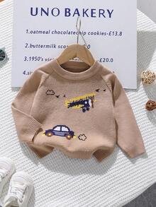 SHEIN Playful Pals Toddler Boys' Fashionable & Cute Jacquard Knit Long Sleeve Sweater, Autumn/Winter Baby Knitwear Baby Boy Sweater Baby Sweater With Car And Airplane Toddler Sweater Knitted Baby Sweater Baby Boys Winter Clothes Baby Boys Fall Clothes Baby Boys Fall Outfits Baby Boy Jumper Sweater For Baby Boy Baby Solid Color Knitted Sweater