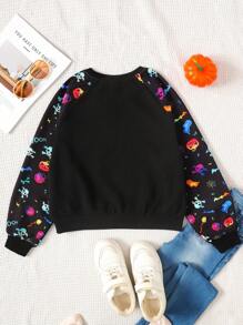 SHEIN Tween Girls' Sporty Street Style Knit Crew Neck Long Sleeve Sweatshirt,In Fall/Winter