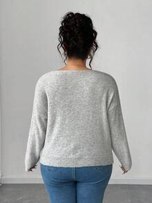 Elenzga Plus Size Fitted Elegant Beaded Pullover Sweater Fall Winter Cloth For Women Autumn - Light Grey - View 2