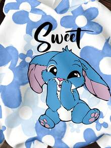SHEIN Kawaii Cartoon Blue Rabbit Lulu & Stitch Pattern, Blue Ombre Floral, Young Girls Casual Loose Fit Crew Neck Comfortable Daily Knit Long Sleeve Sweatshirt, Suitable For Autumn/Winter, Vacay Vibes, Sunny Journey, Casual Outfits Spring, Summer Getaway, Momentos En Familia, Cute Y2K Coconut Girl Boho Vacation Springbreak Brunch-Ready Baby Blue Girls Trip, Neon Beach Vibes, Bohemian Hippie Music Festival Fall - Multicolor - View 3
