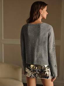 MOTF PREMIUM 对比亮片纽扣开衫 - 灰色 - 查看 4