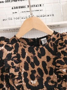Emery Rose Kids Emery Rose Kids 年轻女孩夏季/秋季全身印花荷叶边荷叶边袖连衣裙，非常适合夏季和秋季休闲日常穿着和学校日常穿着，妈妈和女儿和姐妹搭配 - 黑色 - 查看 3