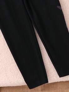 SHEIN 年轻女孩荧光休闲街头时尚修身打底裤，时尚荧光蝴蝶图案紧身裤，适合日常休闲、户外运动、秋冬 - 黑色 - 查看 6