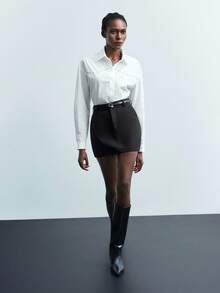 Maija Spódnica damska w jednolitym kolorze z kieszenią i zamkiem błyskawicznym, elegancka spódnica biurowa, spódnica z paskiem, czarne spódnice mini, damskie spódnice, ubrania z krótkim rękawem, spódnica damska