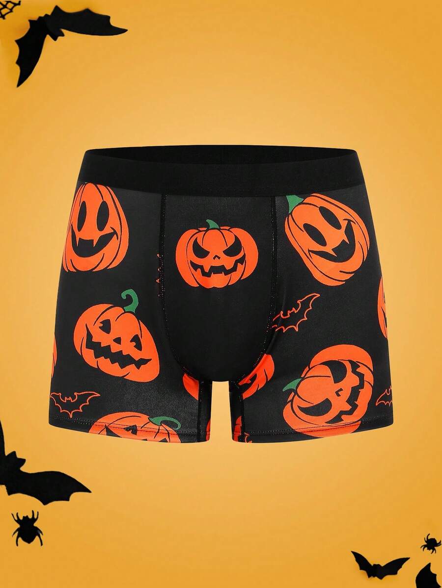 Notgurli Halloween 3D Digital Print Bat & Scary Pumpkin Head Comfortable Boxer Briefs - Multicolor - View 1