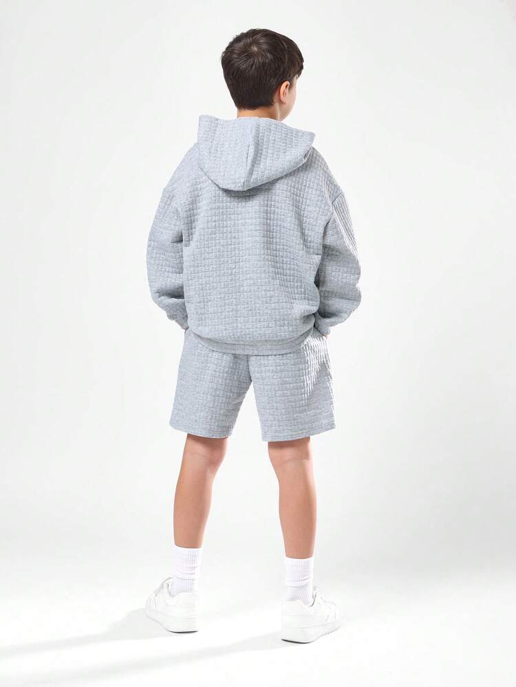 Quilted Hoodie And Shorts Set With Centre Pocket
