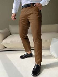 Manfinity Mode 男士斜口袋西裝褲不附腰帶 - 棕色 - 查看 4
