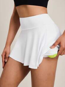 Hanevo Váy thể thao nữ có quần short bó, túi và chất liệu thoáng khí cho cầu lông, quần vợt, yoga, chạy bộ và váy thể thao marathon - trắng - Xem 3