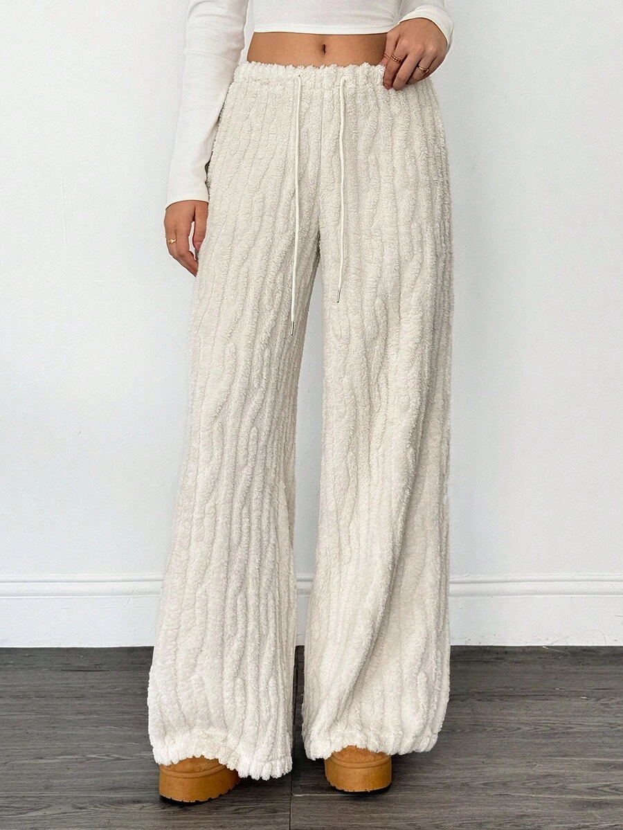 SHEIN Tall 女士休闲抽绳蓬松宽松裤，秋冬款。外出、居家、休闲、运动皆宜，时尚百搭，高品质升级，可个性化定制。 - 白色 - 查看 1