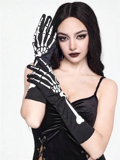 Grunge Punk 1 par de mangas negras de esqueleto con garra que cubren todo el brazo para fiestas de terror