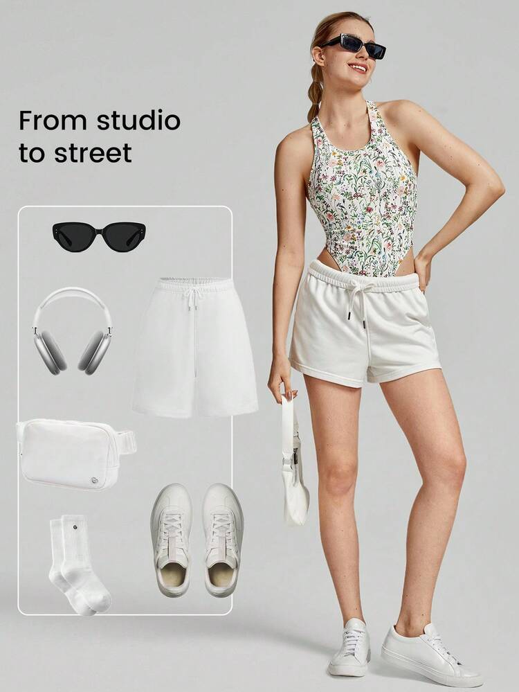 FeatherFit™ Powerhouse Round Neck Racerback Halter Thong Bodysuit Low Impact Yoga Pilates Daily Summer