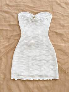 Soleia 女士度假秋冬白色波浪针织纹理修身镂空海星装饰连衣裙，性感修身派对、约会、情人节、狂欢节、复活节、西部、游轮、假日、海滩、音乐节、波西米亚风度假装，百搭 - 白色 - 查看 2