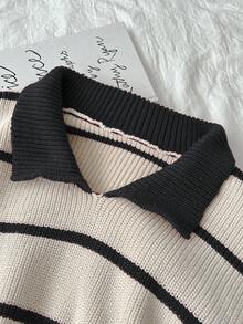 Elamini Women's Casual Loose Chunky Knit Striped Turtleneck Sweater - Multicolor - View 4