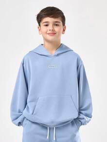 SUMWON 两件套运动服连帽衫慢跑套装，现代Logo设计，休闲街头风，舒适秋冬系列 - 藍色 - 查看 3