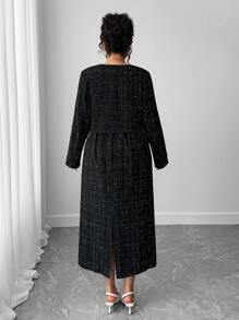 Elenzga Plus Size 2 Pieces Set: Elegant Long Sleeve Jacket And Slit Skirt Fall Cloth For Women Fall Winter - Black - View 2