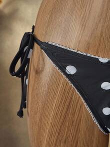 Bellisia Vintage Black & White Polka Dot Ruffled Triangle Cup Bikini Set - Black and White - View 4