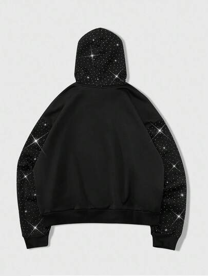 Goth Unisex Jesus Graphic Rhinestone Embellished Hoodie, Casual Everyday Wear, Autumn/Winter