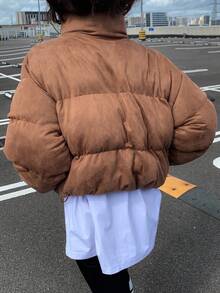 DAZY 女士短款夹棉大衣，全新时尚百搭设计，高品质冬季夹克 - 棕色 - 查看 5