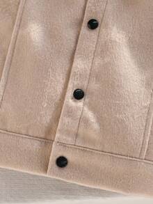 Genkimix Kids 1 件年轻男孩休闲纽扣前落肩长袖羊毛夹克，秋冬新品，适合日常穿着、户外、校园等 - 杏色 - 查看 5