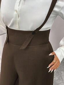 SHEIN Clasi Plus Size Women Elegant Everyday Commute Comfortable Cinched Waist Long Jumpsuit, Suitable For All Seasons - Coffee Brown - View 4