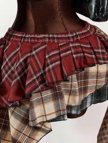 Amplova 不对称荷叶边下摆混合格子迷你裙 - 彩色 - 查看 6