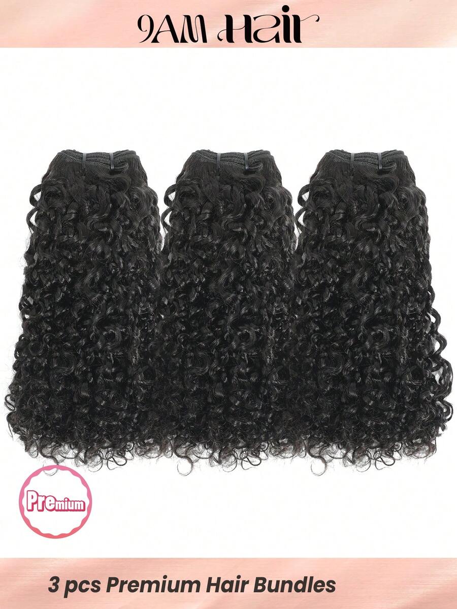 3 piezas de mechones de cabello humano virgen natural negro, rizado pixie, súper doble dibujado, alineado de cutícula, calidad 12a, de un solo donante, extremos completos - Natural Black - Ver 1