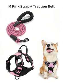 Hundsele, justerbar mjuk vadderad väst, reflekterande oxfordväst med kvävningsskydd, handtag och bilbältesögla (valfritt) – Inkluderar gratis kraftigt koppel på 1,5 meter