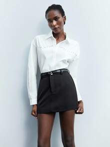 Maija Spódnica damska w jednolitym kolorze z kieszenią i zamkiem błyskawicznym, elegancka spódnica biurowa, spódnica z paskiem, czarne spódnice mini, damskie spódnice, ubrania z krótkim rękawem, spódnica damska